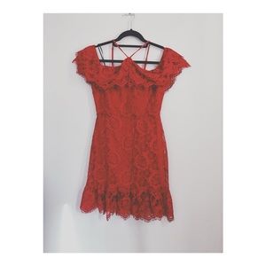 LOST + WANDER L'AMOUR RED RUFFLE LACE DRESS